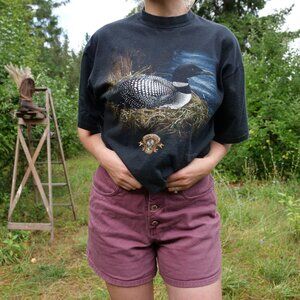 Vintage Wildlife Graphic Crewneck T-Shirt 1990s Loon Bird Canadian Retro Tee